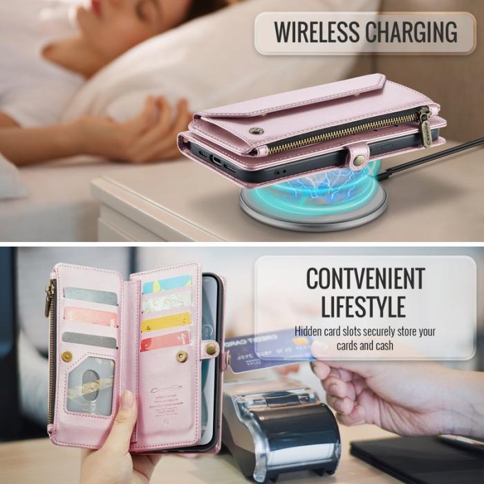 Caseme - CASEME C36 Läderfodral till iPhone 15 Plus - Rosa med kortfack