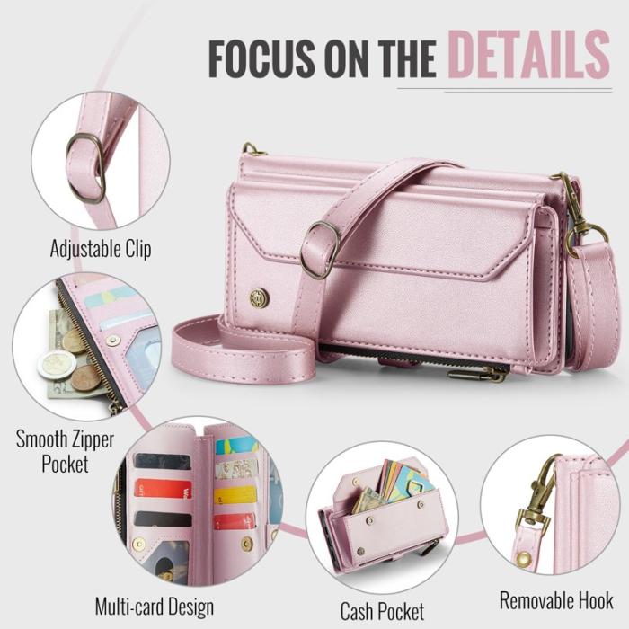 Caseme - CASEME C36 Läderfodral till iPhone 15 Plus - Rosa med kortfack