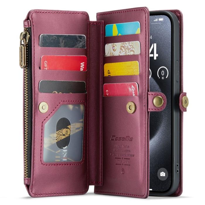 Caseme - CASEME C36 Läderfodral till iPhone 15 Pro Max - Vinröd
