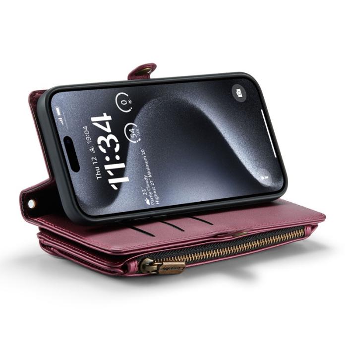 Caseme - CASEME C36 Läderfodral till iPhone 15 Pro Max - Vinröd