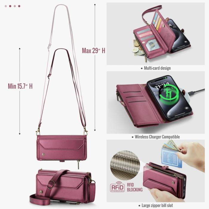 Caseme - CASEME C36 Läderfodral till iPhone 15 Pro Max - Vinröd