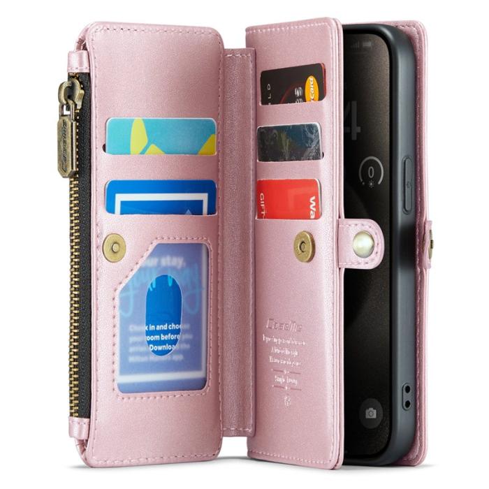 Caseme - CASEME C36 Läderfodral till iPhone 15 Pro med kortfack - Rosa