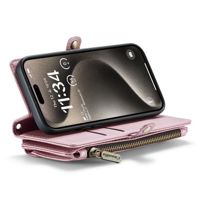 Caseme - CASEME C36 Läderfodral till iPhone 15 Pro med kortfack - Rosa
