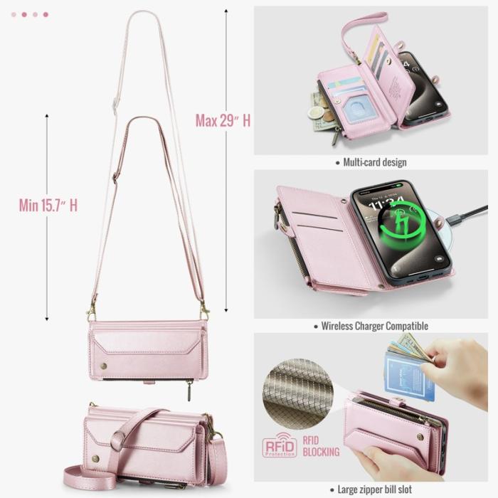 Caseme - CASEME C36 Läderfodral till iPhone 15 Pro med kortfack - Rosa