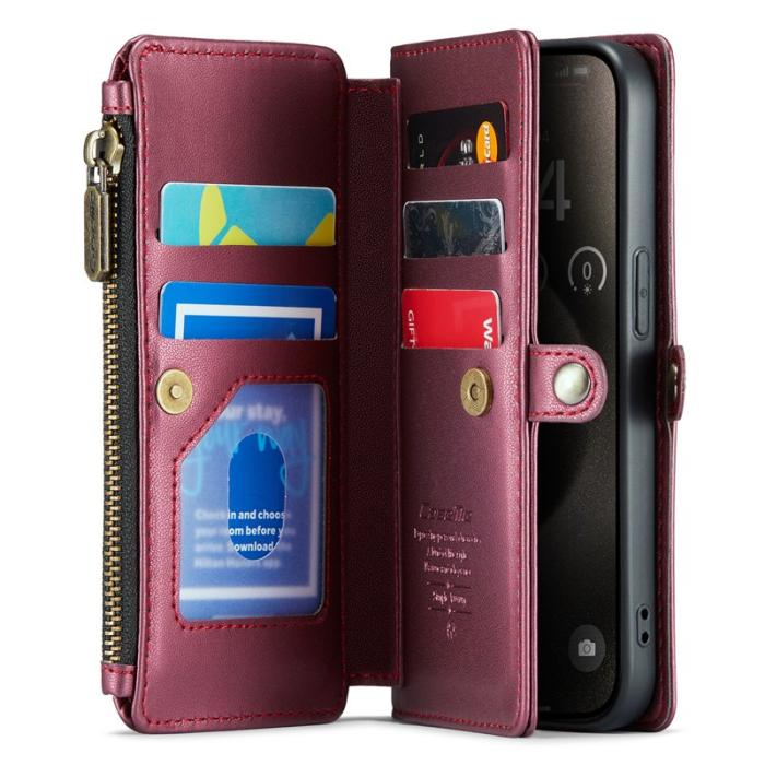 Caseme - CASEME C36 Läderfodral till iPhone 15 Pro - Vinröd