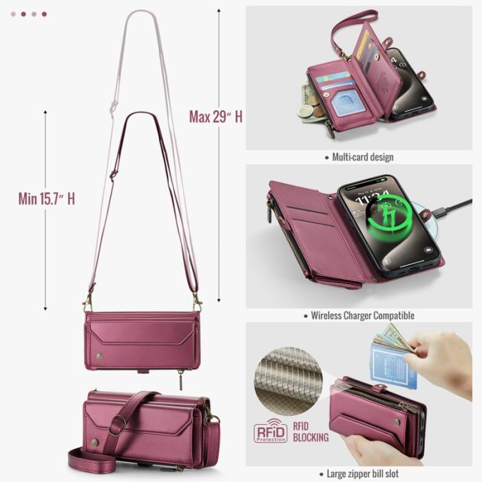 Caseme - CASEME C36 Läderfodral till iPhone 15 Pro - Vinröd