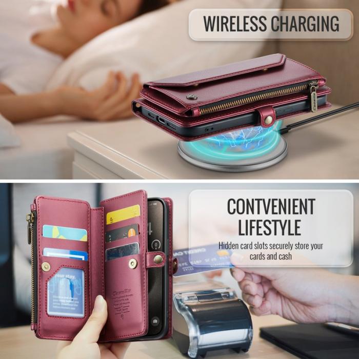 Caseme - CASEME C36 Läderfodral till iPhone 15 Pro - Vinröd