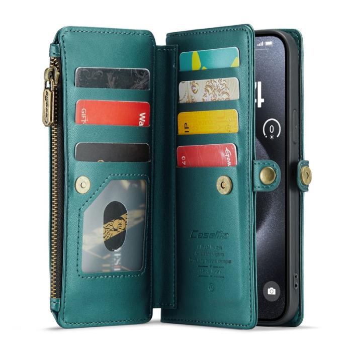Caseme - CASEME C36 Läderfodral till iPhone 16 Pro med kortfack - Grön