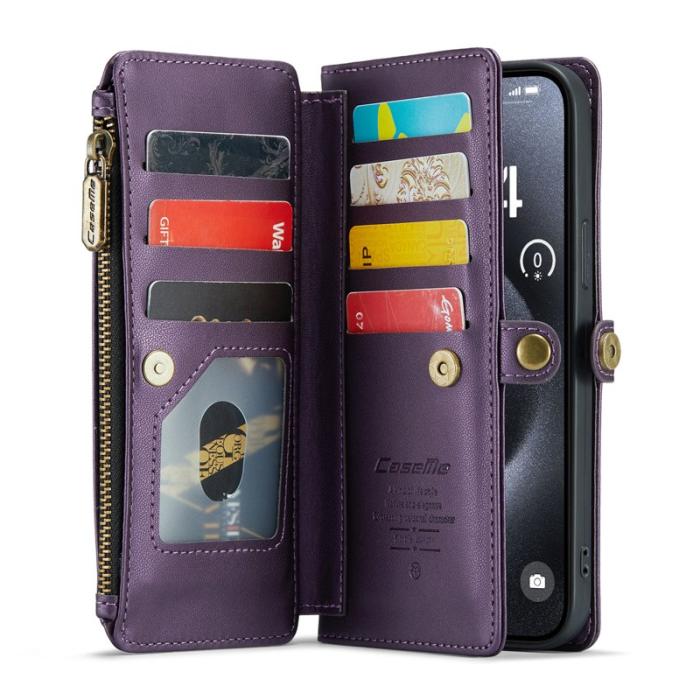 Caseme - CASEME C36 Läderfodral till iPhone 16 Pro med kortfack - Lila