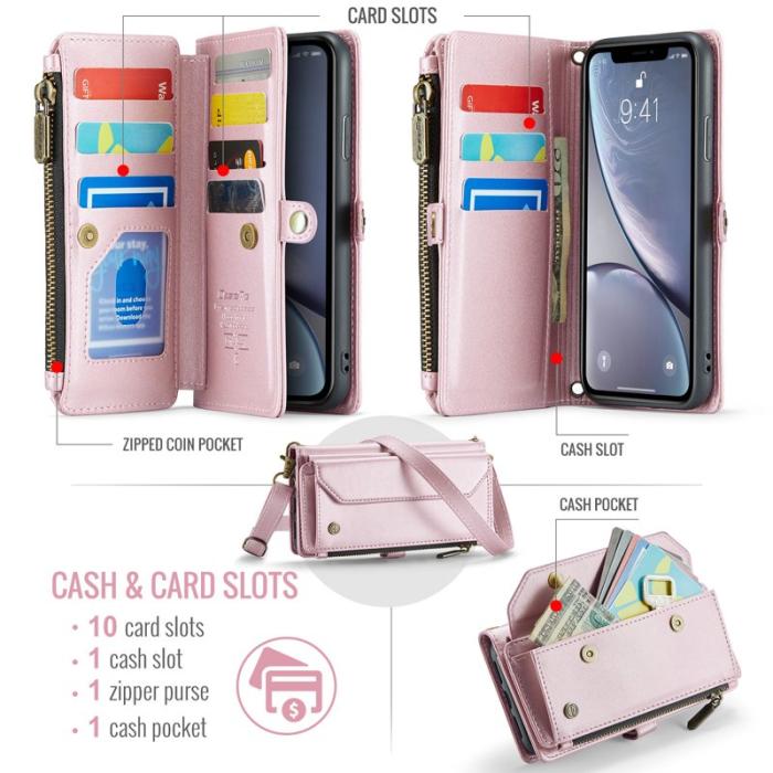Caseme - CASEME C36 Läderfodral till iPhone XR med kortfack - Rosa