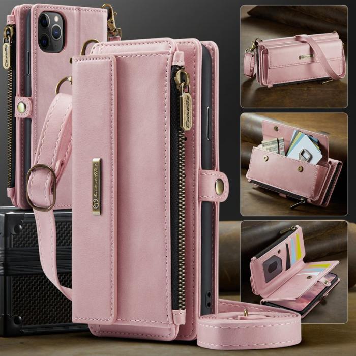 Caseme - CASEME C39 iPhone 11 Pro Skal RFID Blocker Läder Fodral Rosa