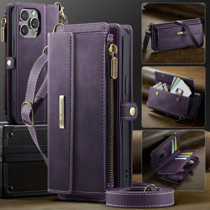 Caseme - CASEME C39 iPhone 13 Pro Skal RFID Blocker Läder Fodral Lila