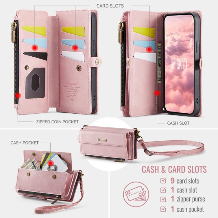 Caseme - CASEME C39 iPhone 13 Pro Skal RFID Blockering 9 Kort Fodral Rosa