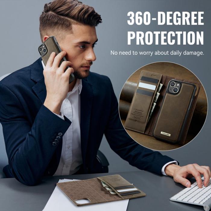 Caseme - CASEME C49 iPhone 14 Skal MagSafe RFID Blocker Läder Kaffe