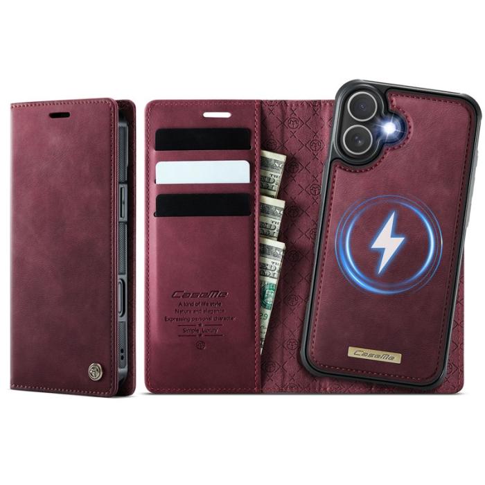 Caseme - CASEME C49 iPhone 16 Plus Skal MagSafe RFID Läder Röd