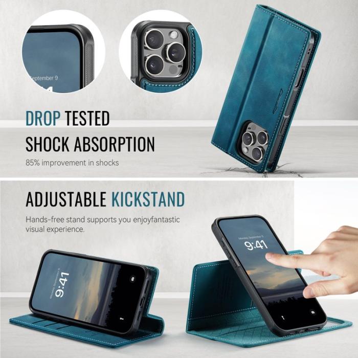 Caseme - CASEME C49 iPhone 16 Pro Max Skal MagSafe RFID Läder Blå