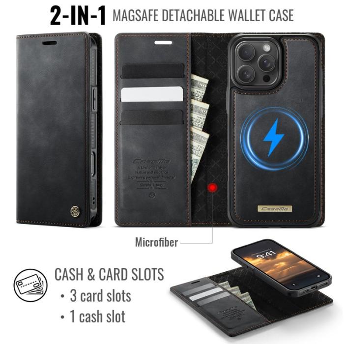 Caseme - CASEME C49 iPhone 16 Pro Max Skal MagSafe RFID Läder Svart