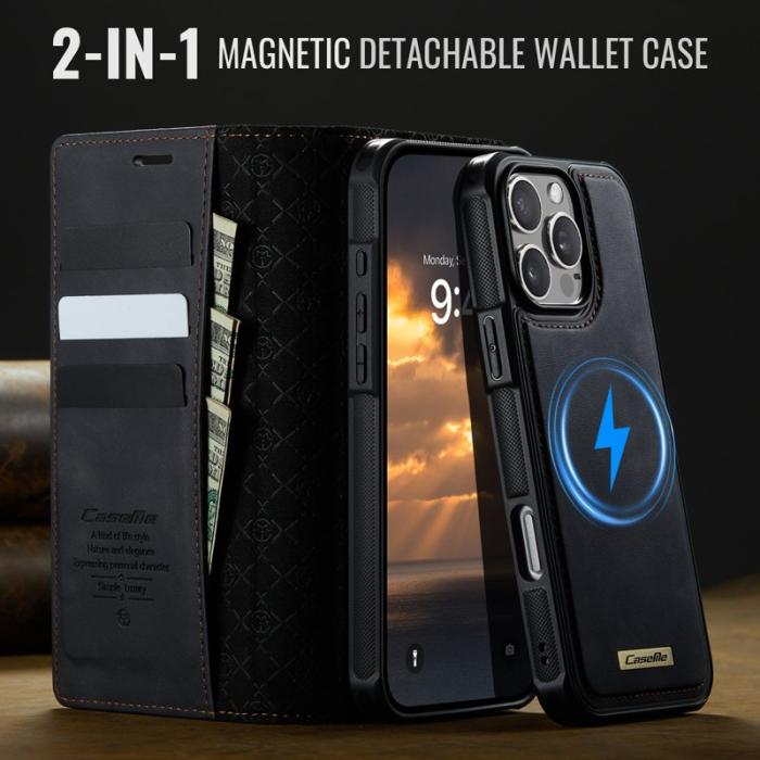 Caseme - CASEME C49 iPhone 16 Pro Skal MagSafe RFID Blocker Läder Svart