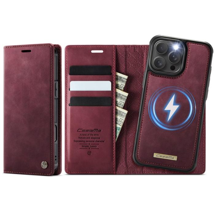 Caseme - CASEME C49 iPhone 16 Pro Skal MagSafe RFID Läder Röd