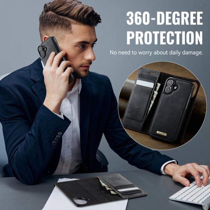 Caseme - CASEME C49 iPhone 16 Skal MagSafe RFID Blocker Läder Svart