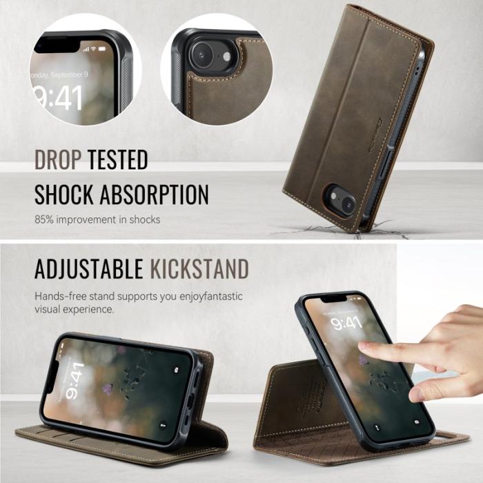 Caseme - CASEME C49 iPhone 16e Skal MagSafe RFID Blocker Läder Kaffe