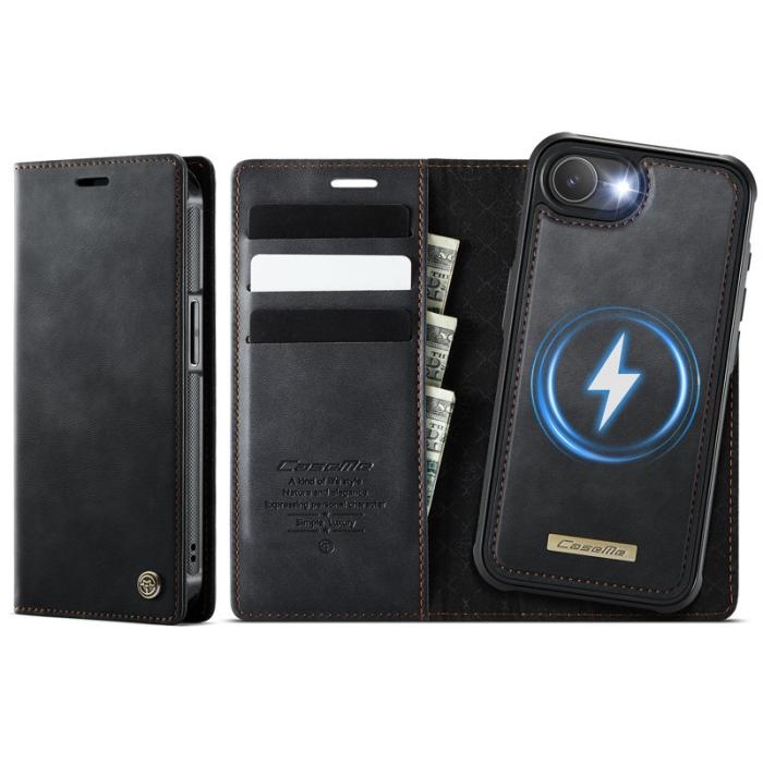 Caseme - CASEME C49 iPhone 16e Skal MagSafe RFID Blocker Läder Svart