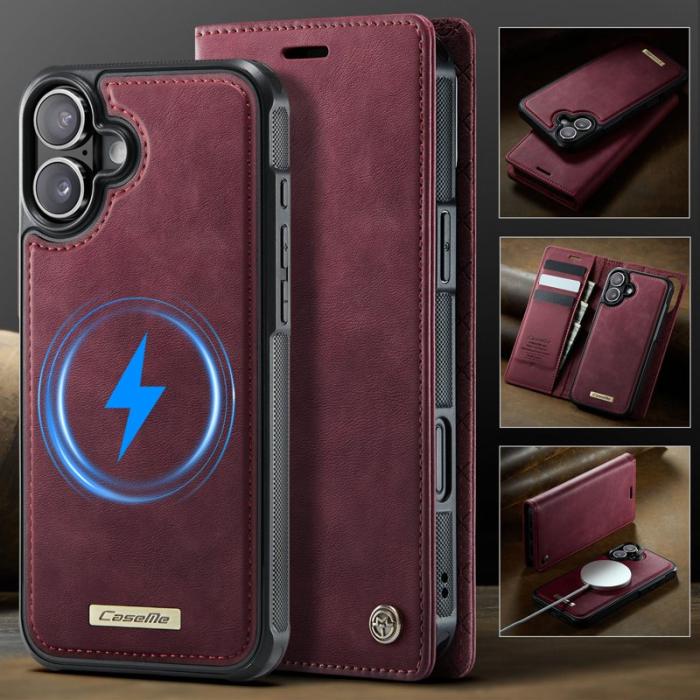 Caseme - CASEME C49 iPhone 17 Skal MagSafe RFID Blocker Läder Röd