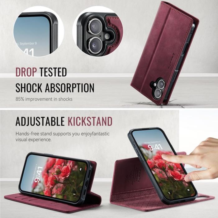 Caseme - CASEME C49 iPhone 17 Skal MagSafe RFID Blocker Läder Röd