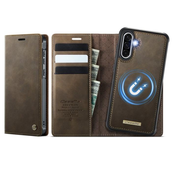 Caseme - CASEME C49 Samsung Galaxy A56 5G Skal RFID Blocker Läder Kaffe