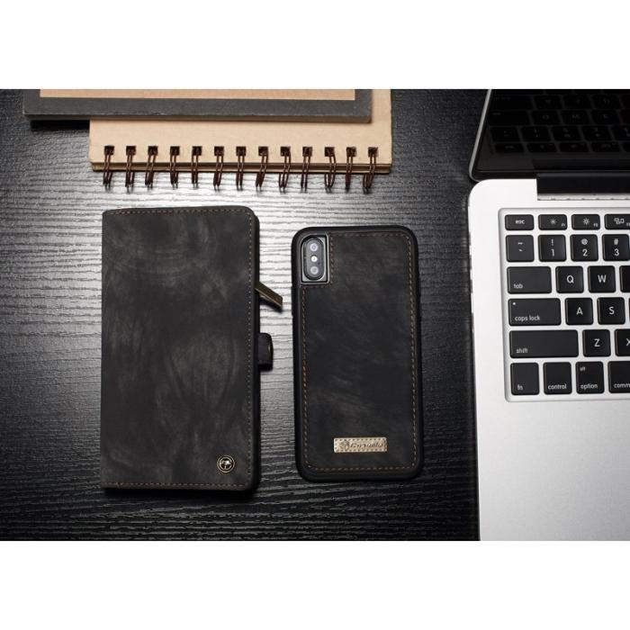 Caseme - CASEME Detachable 2-in-1 Plånboksfodral i PU-läder för iPhone X - Svart
