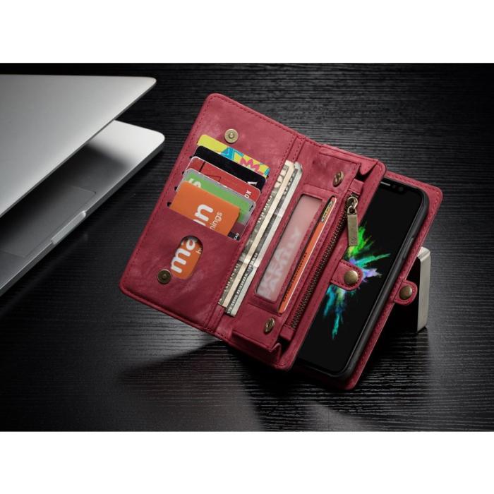 Caseme - CASEME Detachable 2-in-1 PU Läderfodral iPhone X - Röd