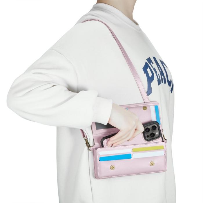 Caseme - CASEME Me30 Telefonväska Läder RFID Skydd Crossbody Rosa