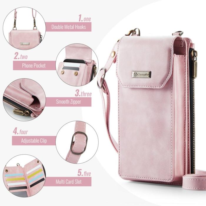 Caseme - CASEME Me40 Vertikal Telefonväska PU Läder RFID Skydd - Rosa