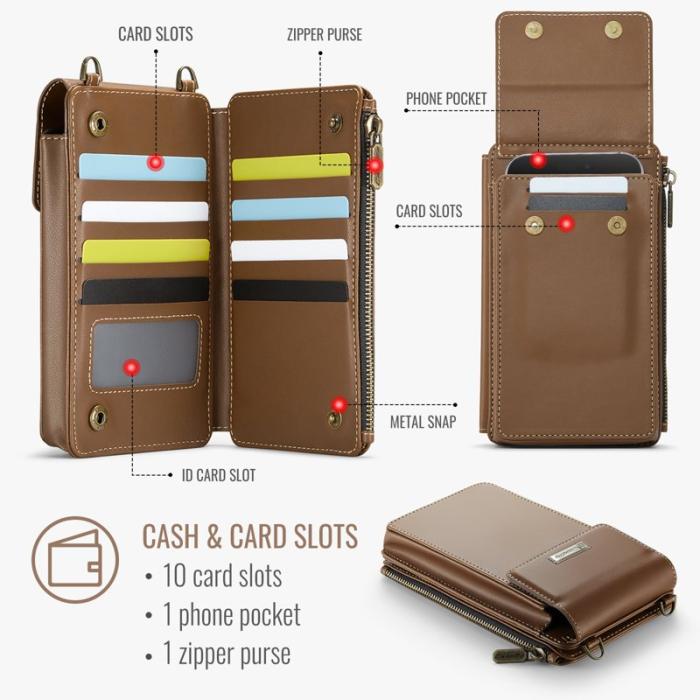 Caseme - CASEME ME50 PU Läder Crossbody Telefonväska RFID Brun