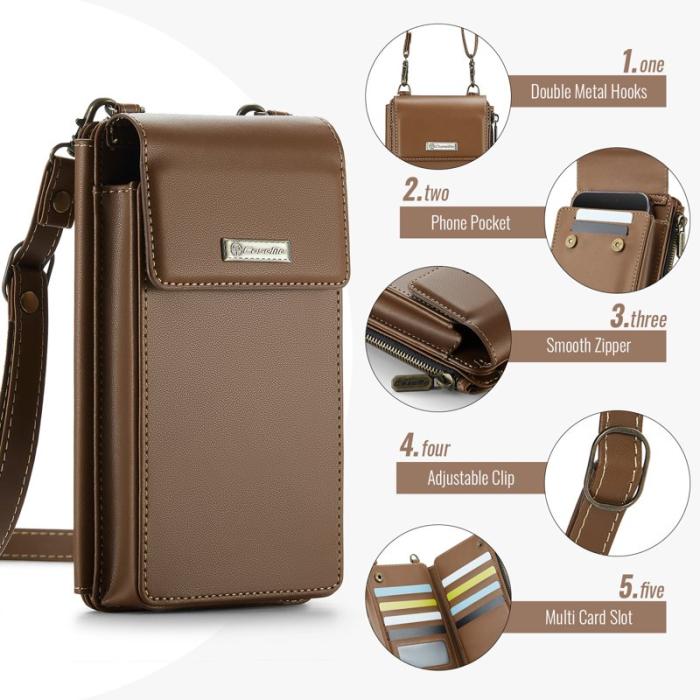 Caseme - CASEME ME50 PU Läder Crossbody Telefonväska RFID Brun