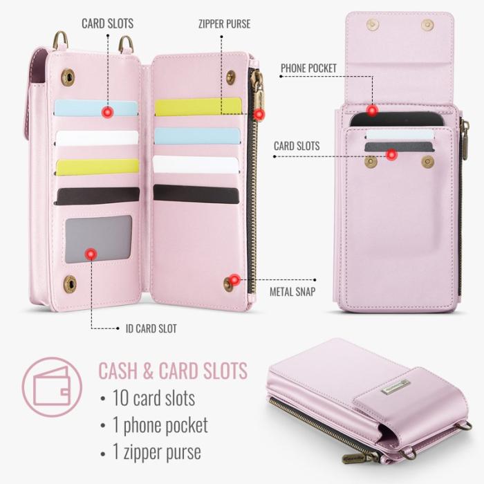 Caseme - CASEME ME50 PU Läder Crossbody Telefonväska RFID - Rosa