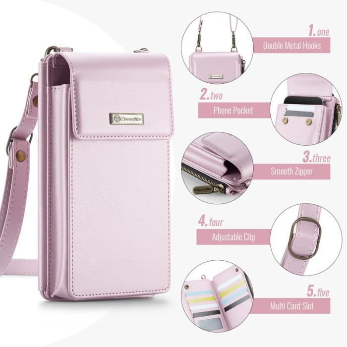 Caseme - CASEME ME50 PU Läder Crossbody Telefonväska RFID - Rosa