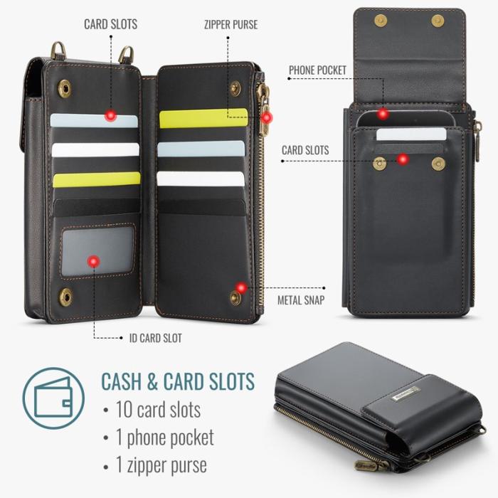 Caseme - CASEME ME50 PU Läder Crossbody Telefonväska RFID Svart