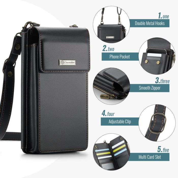 Caseme - CASEME ME50 PU Läder Crossbody Telefonväska RFID Svart