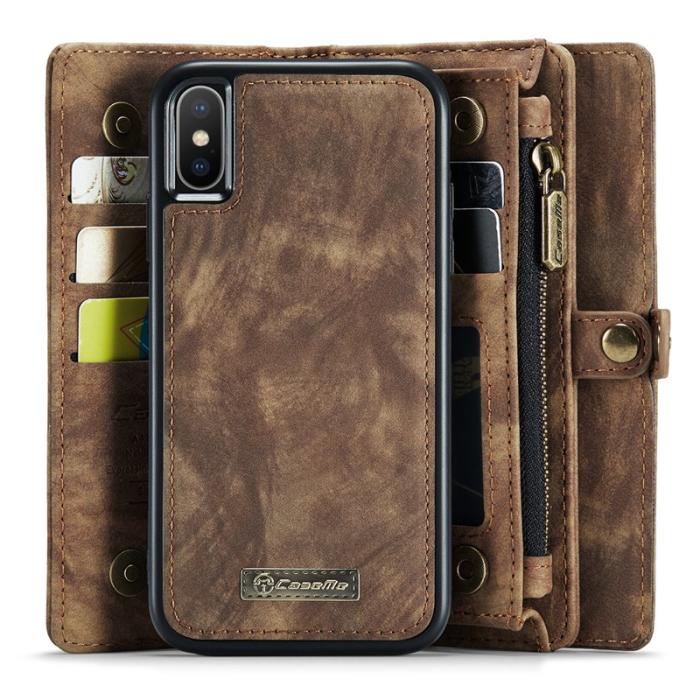 Caseme - CASEME Vintage PU Läder 2-i-1 Plånbok Fodral iPhone Xs Max Brun