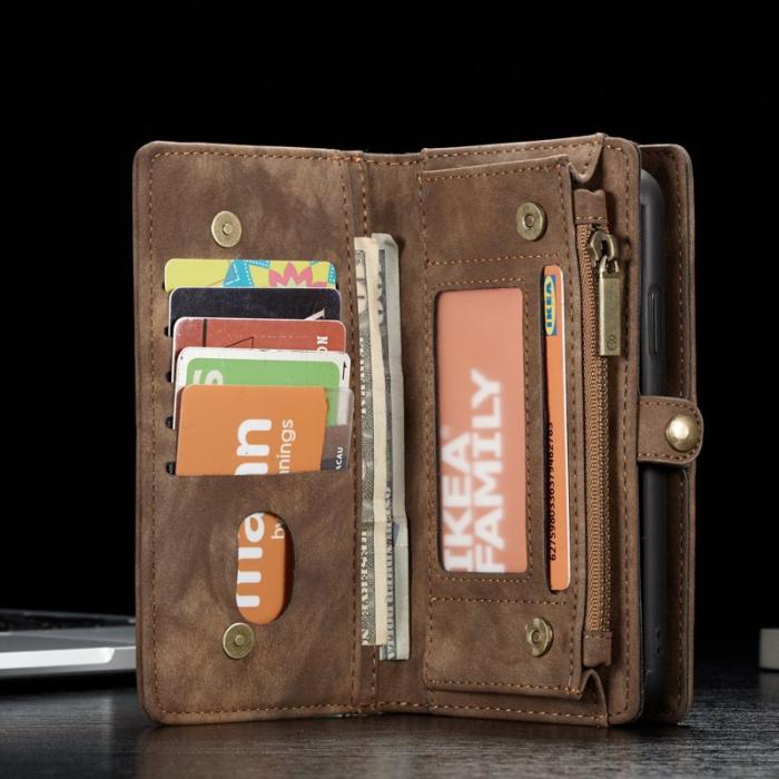 Caseme - CASEME Vintage PU Läder 2-i-1 Plånbok Skal iPhone Xs - Brun
