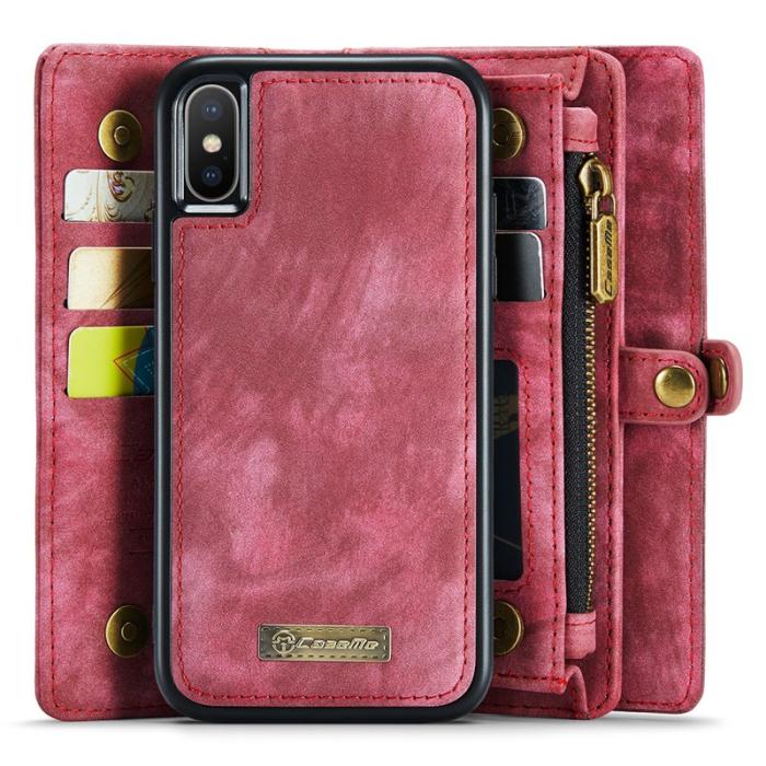 Caseme - CASEME Vintage PU Läder 2-i-1 Plånboksfodral iPhone Xs Max Röd