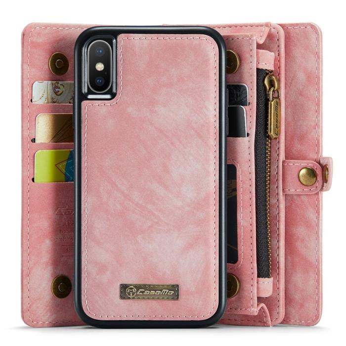 Caseme - CASEME Vintage PU Läder 2-i-1 Plånboksfodral iPhone Xs Max - Rosa