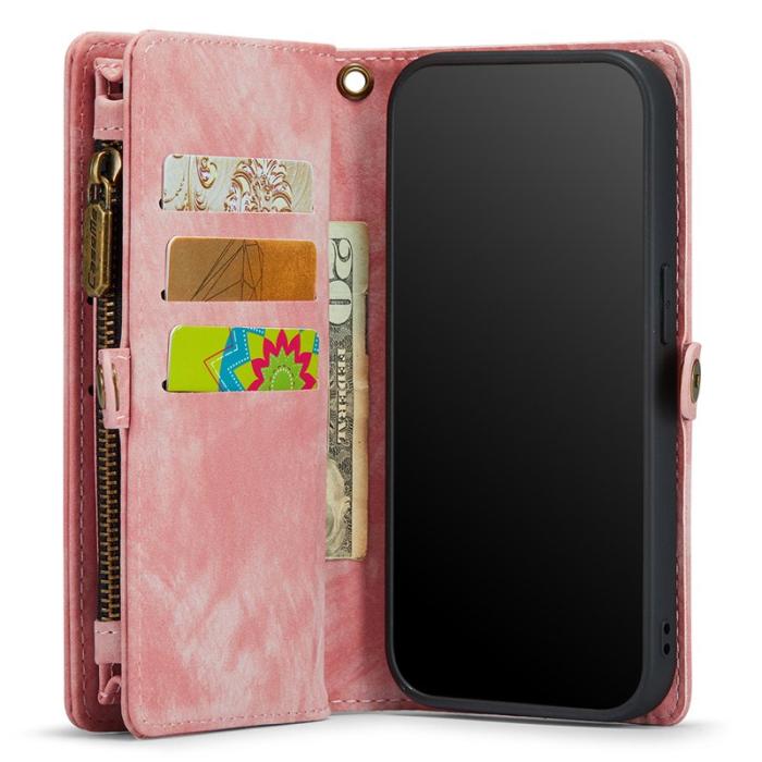 Caseme - CASEME Vintage PU Läder 2-i-1 Plånboksfodral iPhone Xs Max - Rosa