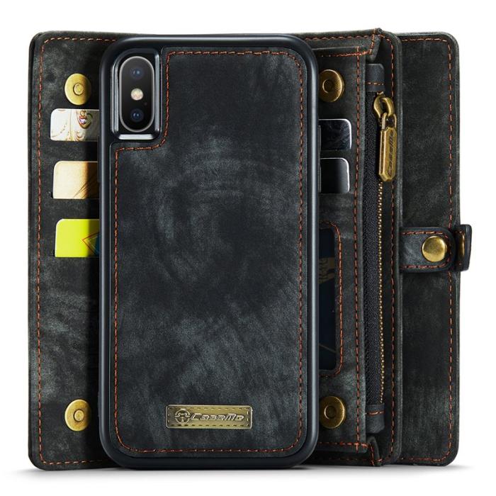 Caseme - CASEME Vintage PU Läder 2-i-1 Plånboksfodral iPhone Xs Max Svart