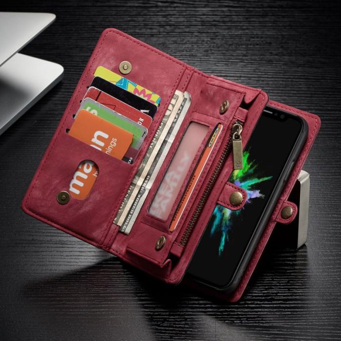 Caseme - CASEME Vintage PU Läder 2-i-1 Plånboksfodral iPhone Xs Röd