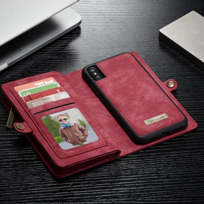 Caseme - CASEME Vintage PU Läder 2-i-1 Plånboksfodral iPhone Xs Röd