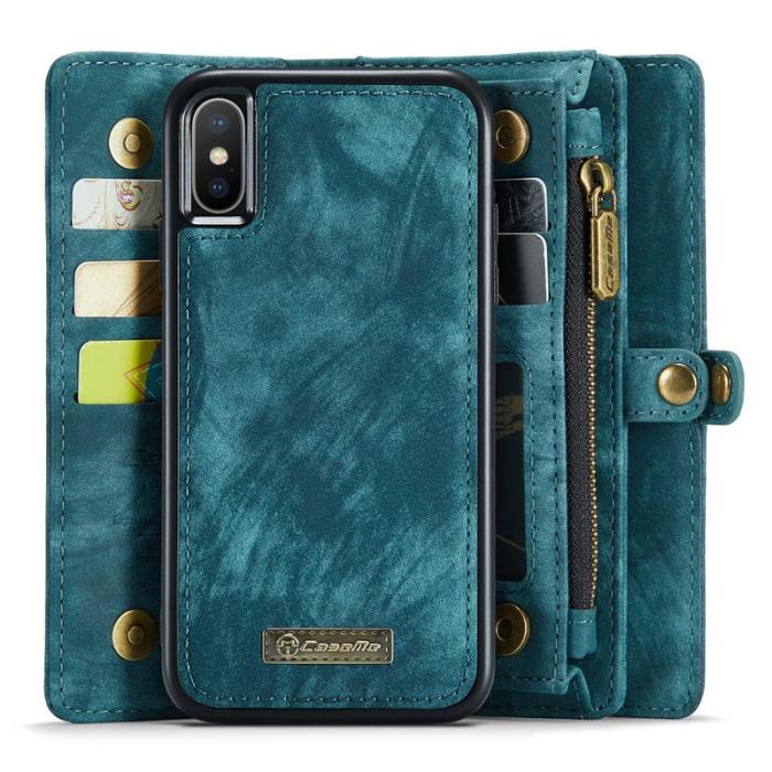 Caseme - CASEME Vintage PU Läder 2-i-1 Plånboksskal i Blå för iPhone Xs Max