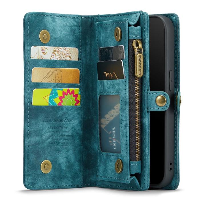 Caseme - CASEME Vintage PU Läder 2-i-1 Plånboksskal i Blå för iPhone Xs Max