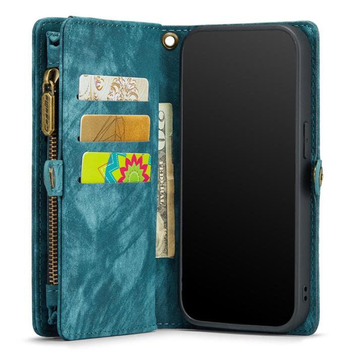 Caseme - CASEME Vintage PU Läder 2-i-1 Plånboksskal i Blå för iPhone Xs Max